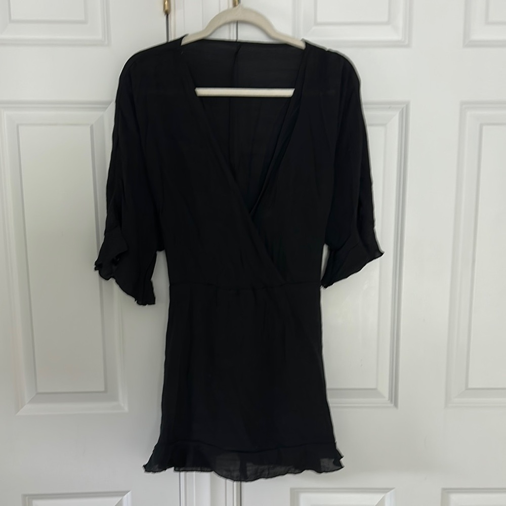 Source Unknown Black Swim Coverup with Ruffled Hem